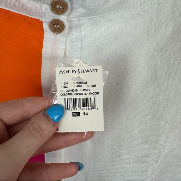 Ashley Stewart | White, Yellow, and Pink Colorblock Button Front Midi Skirt 14 - Picture 5 of 7